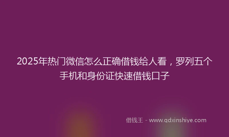 2025年热门微信怎么正确借钱给人看，罗列五个手机和身份证快速借钱口子