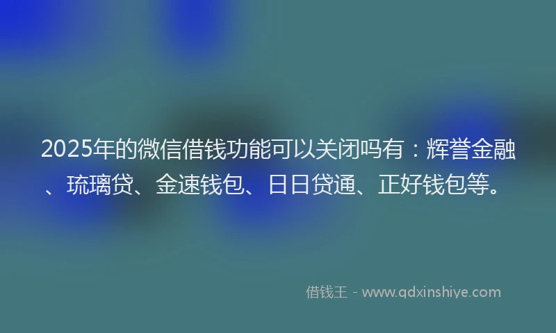 2025年的微信借钱功能可以关闭吗有：辉誉金融、琉璃贷、金速钱包、日日贷通、正好钱包等。