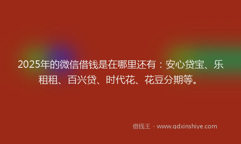 2025年的微信借钱是在哪里还有：安心贷宝、乐租租、百兴贷、时代花、花豆分期等。