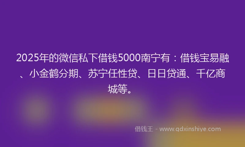 2025年的微信私下借钱5000南宁有：借钱宝易融、小金鹤分期、苏宁任性贷、日日贷通、千亿商城等。