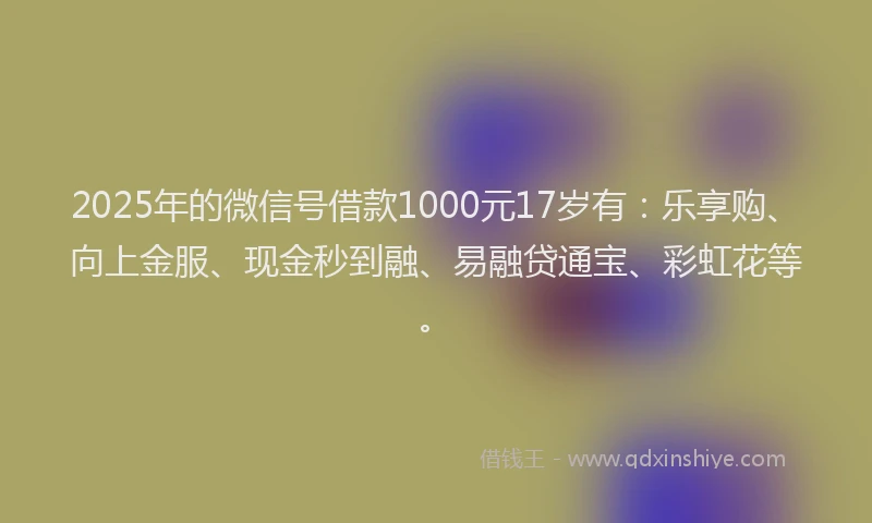 2025年的微信号借款1000元17岁有：乐享购、向上金服、现金秒到融、易融贷通宝、彩虹花等。