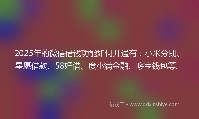 2025年的微信借钱功能如何开通有：小米分期、星愿借款、58好借、度小满金融、哆宝钱包等。