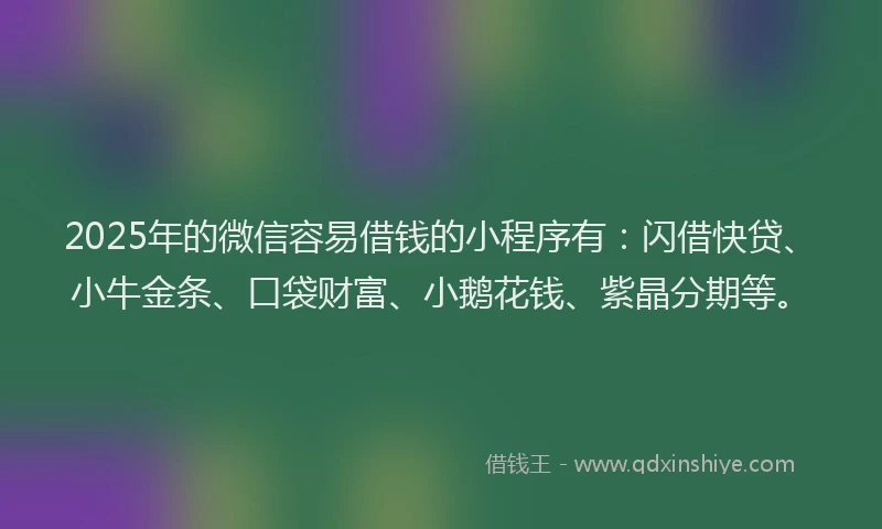 2025年的微信容易借钱的小程序有：闪借快贷、小牛金条、口袋财富、小鹅花钱、紫晶分期等。