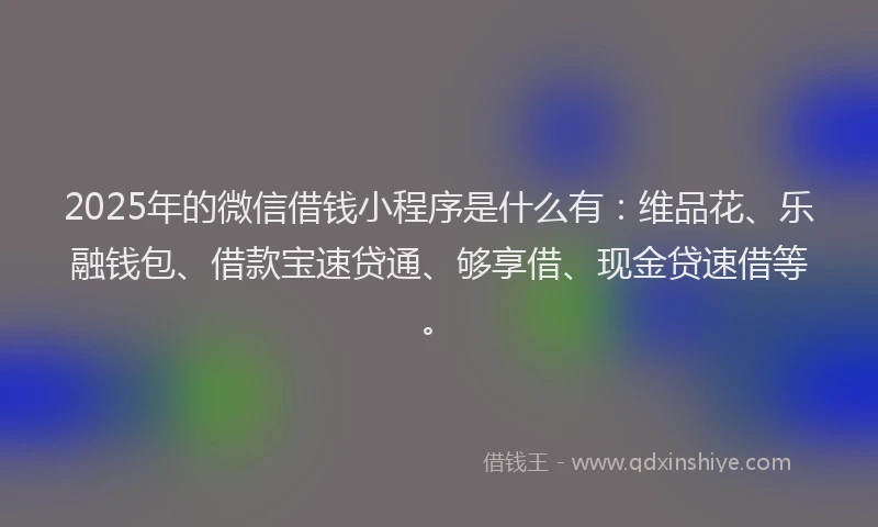 2025年的微信借钱小程序是什么有：维品花、乐融钱包、借款宝速贷通、够享借、现金贷速借等。