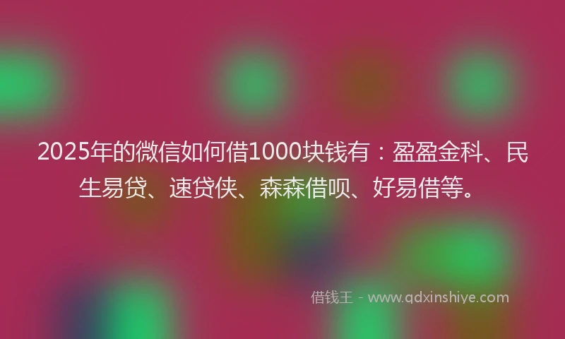 2025年的微信如何借1000块钱有：盈盈金科、民生易贷、速贷侠、森森借呗、好易借等。