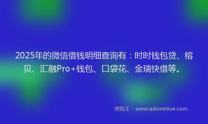 2025年的微信借钱明细查询有：时时钱包贷、榕贝、汇融Pro+钱包、口袋花、金瑞快借等。