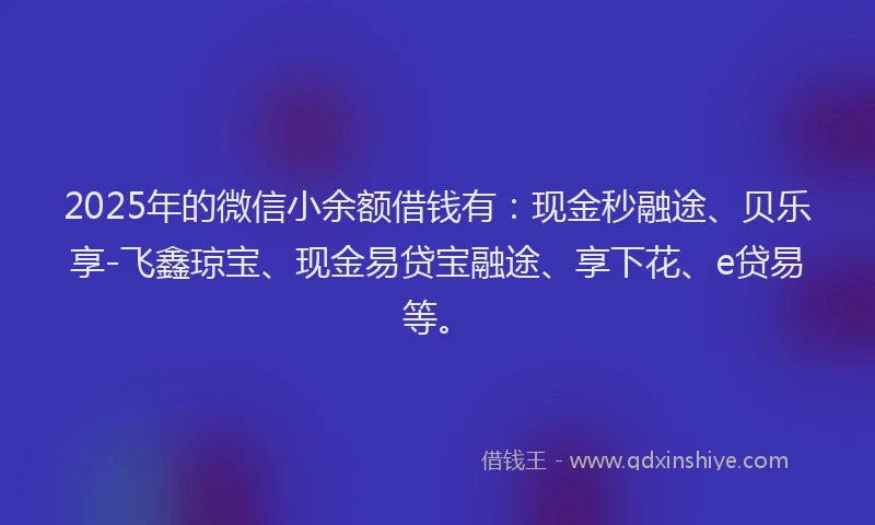 2025年的微信小余额借钱有：现金秒融途、贝乐享-飞鑫琼宝、现金易贷宝融途、享下花、e贷易等。
