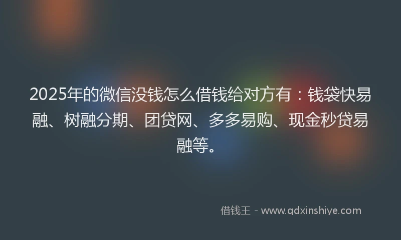 2025年的微信没钱怎么借钱给对方有：钱袋快易融、树融分期、团贷网、多多易购、现金秒贷易融等。