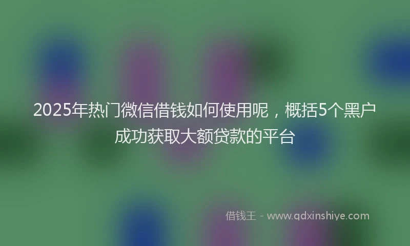 2025年热门微信借钱如何使用呢，概括5个黑户成功获取大额贷款的平台
