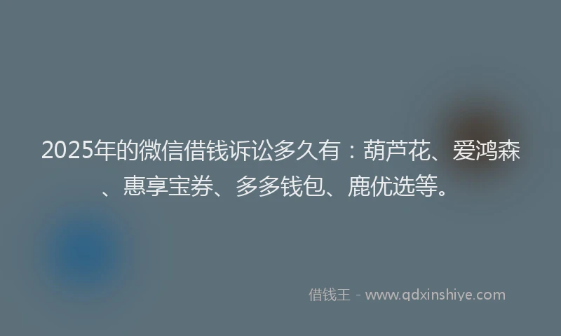 2025年的微信借钱诉讼多久有：葫芦花、爱鸿森、惠享宝券、多多钱包、鹿优选等。