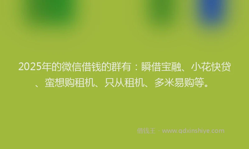 2025年的微信借钱的群有：瞬借宝融、小花快贷、蛮想购租机、只从租机、多米易购等。