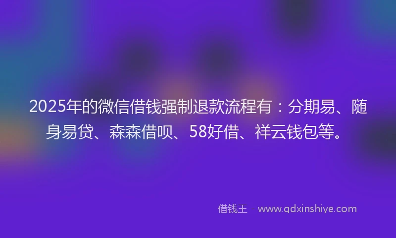 2025年的微信借钱强制退款流程有：分期易、随身易贷、森森借呗、58好借、祥云钱包等。