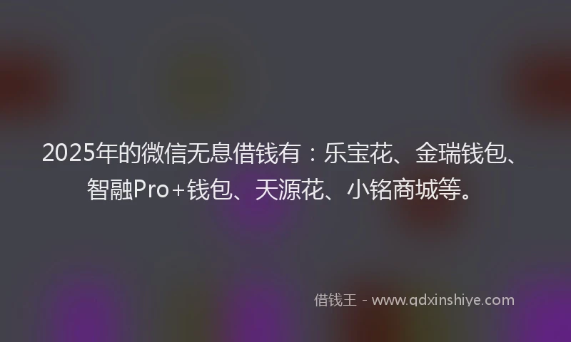 2025年的微信无息借钱有：乐宝花、金瑞钱包、智融Pro+钱包、天源花、小铭商城等。