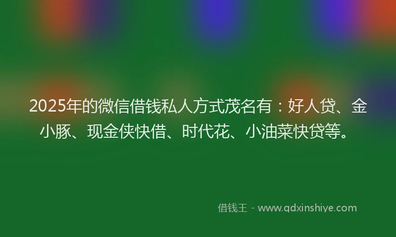 2025年的微信借钱私人方式茂名有：好人贷、金小豚、现金侠快借、时代花、小油菜快贷等。