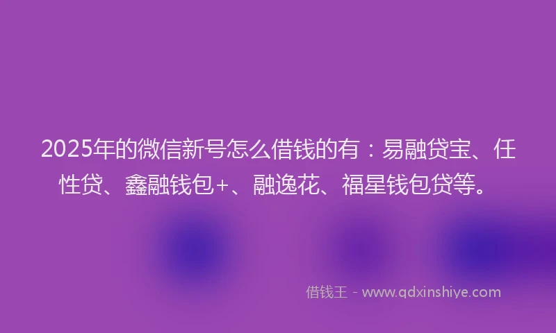 2025年的微信新号怎么借钱的有：易融贷宝、任性贷、鑫融钱包+、融逸花、福星钱包贷等。