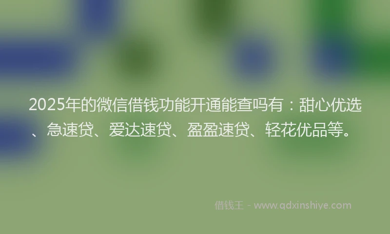 2025年的微信借钱功能开通能查吗有：甜心优选、急速贷、爱达速贷、盈盈速贷、轻花优品等。