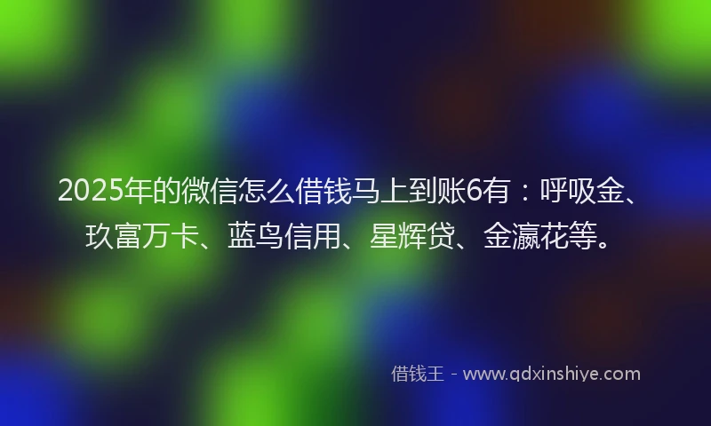 2025年的微信怎么借钱马上到账6有：呼吸金、玖富万卡、蓝鸟信用、星辉贷、金瀛花等。