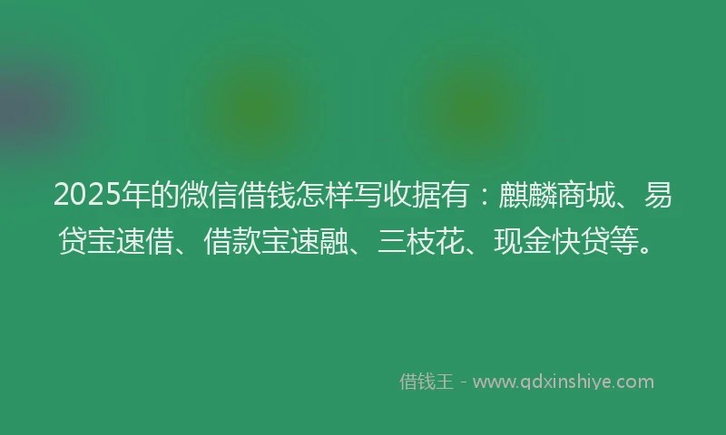 2025年的微信借钱怎样写收据有：麒麟商城、易贷宝速借、借款宝速融、三枝花、现金快贷等。