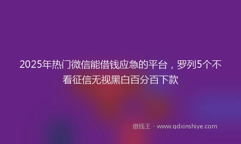 2025年热门微信能借钱应急的平台，罗列5个不看征信无视黑白百分百下款