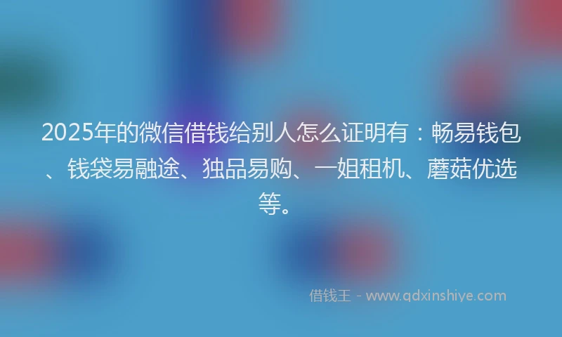 2025年的微信借钱给别人怎么证明有：畅易钱包、钱袋易融途、独品易购、一姐租机、蘑菇优选等。