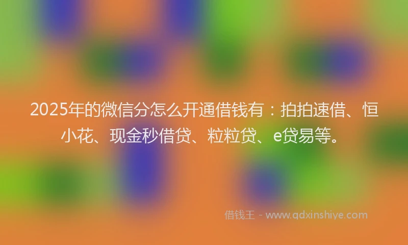 2025年的微信分怎么开通借钱有：拍拍速借、恒小花、现金秒借贷、粒粒贷、e贷易等。