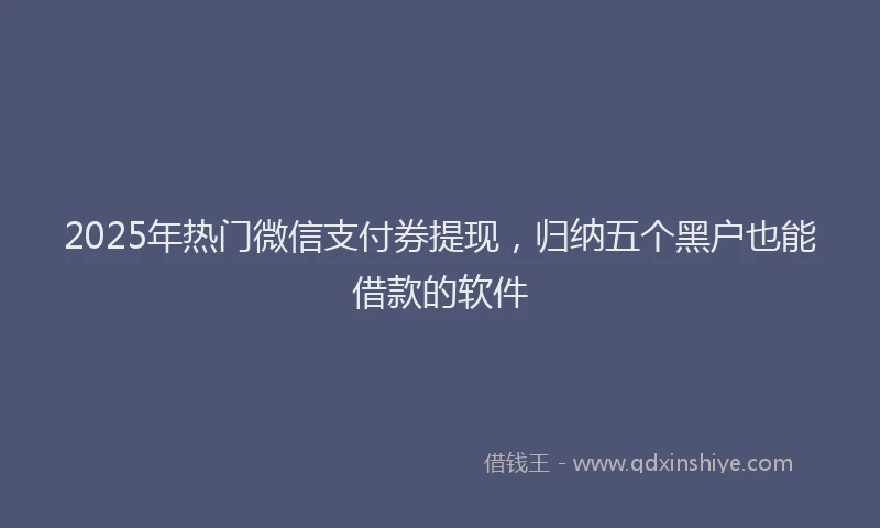 2025年热门微信支付券提现，归纳五个黑户也能借款的软件