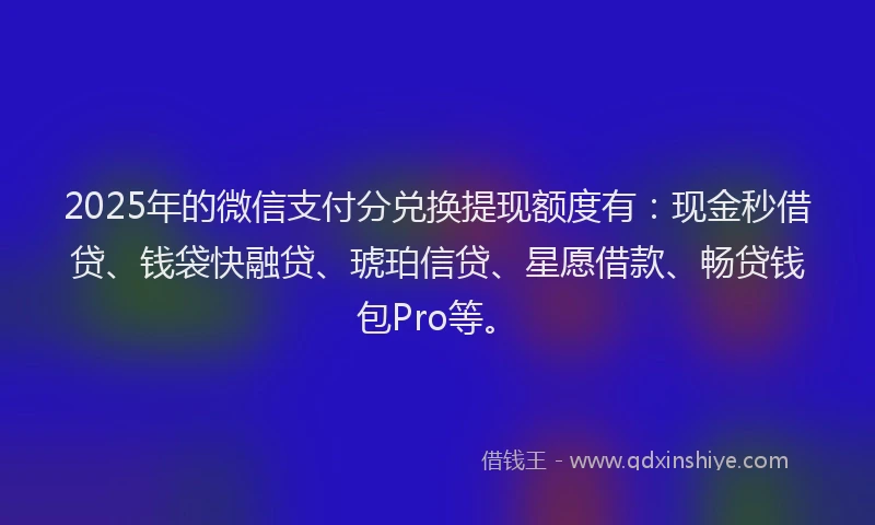 2025年的微信支付分兑换提现额度有：现金秒借贷、钱袋快融贷、琥珀信贷、星愿借款、畅贷钱包Pro等。