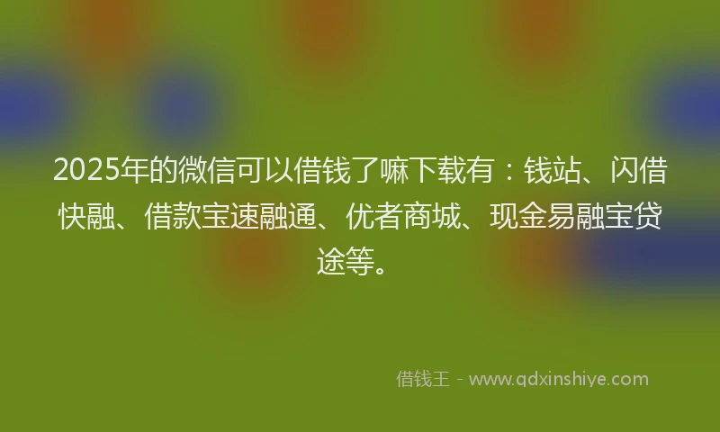 2025年的微信可以借钱了嘛下载有：钱站、闪借快融、借款宝速融通、优者商城、现金易融宝贷途等。