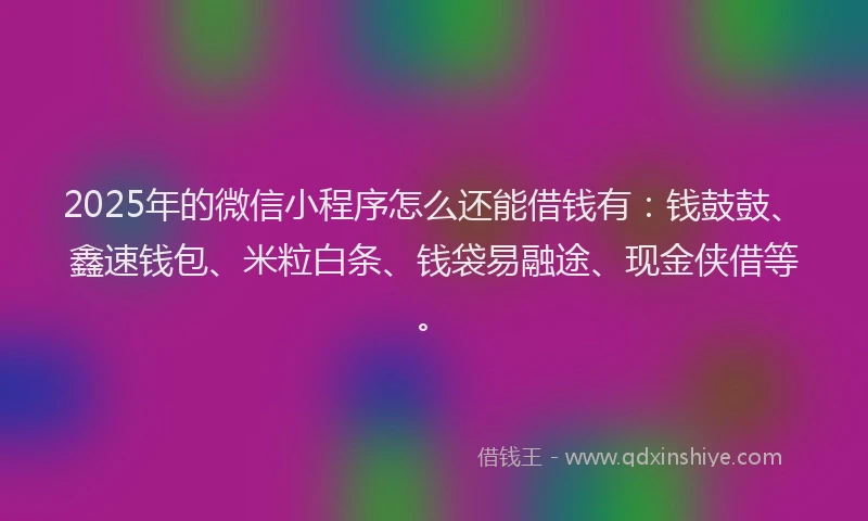 2025年的微信小程序怎么还能借钱有：钱鼓鼓、鑫速钱包、米粒白条、钱袋易融途、现金侠借等。