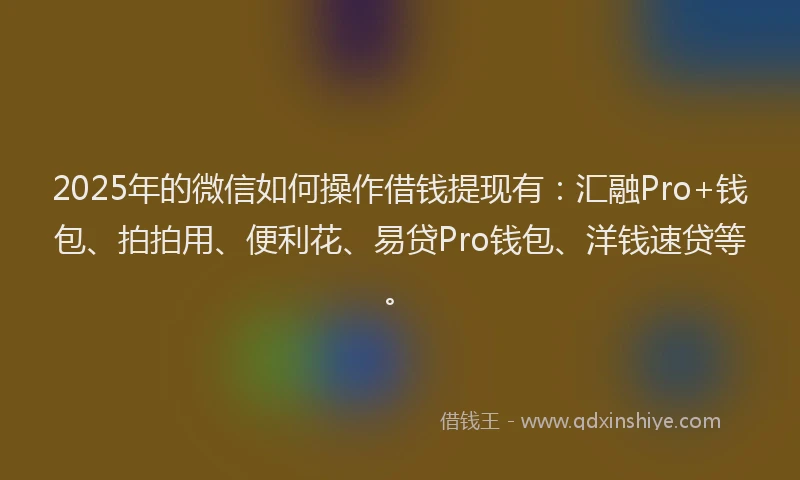 2025年的微信如何操作借钱提现有：汇融Pro+钱包、拍拍用、便利花、易贷Pro钱包、洋钱速贷等。