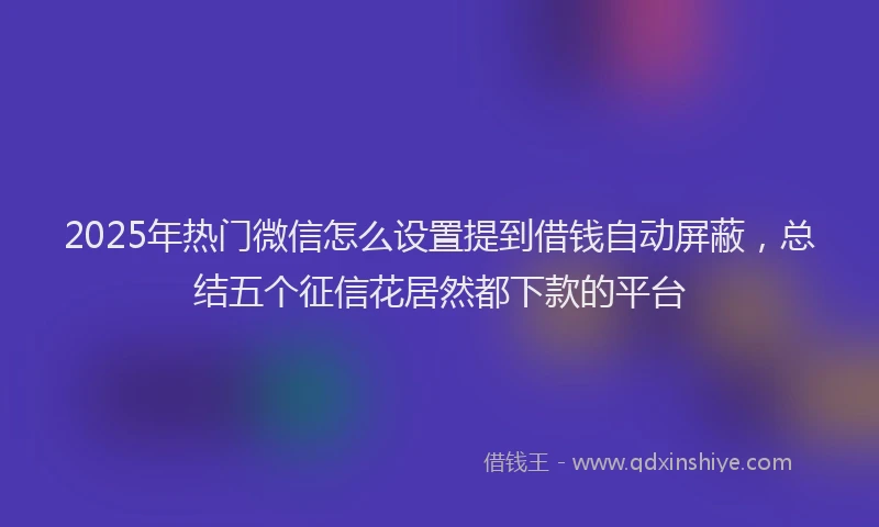 2025年热门微信怎么设置提到借钱自动屏蔽，总结五个征信花居然都下款的平台
