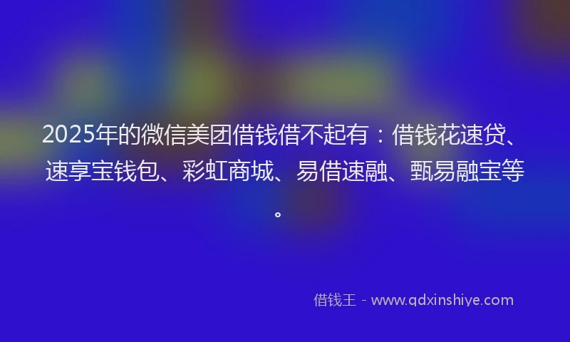 2025年的微信美团借钱借不起有：借钱花速贷、速享宝钱包、彩虹商城、易借速融、甄易融宝等。