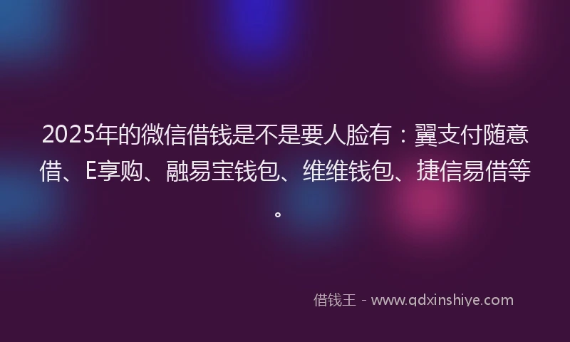 2025年的微信借钱是不是要人脸有：翼支付随意借、E享购、融易宝钱包、维维钱包、捷信易借等。