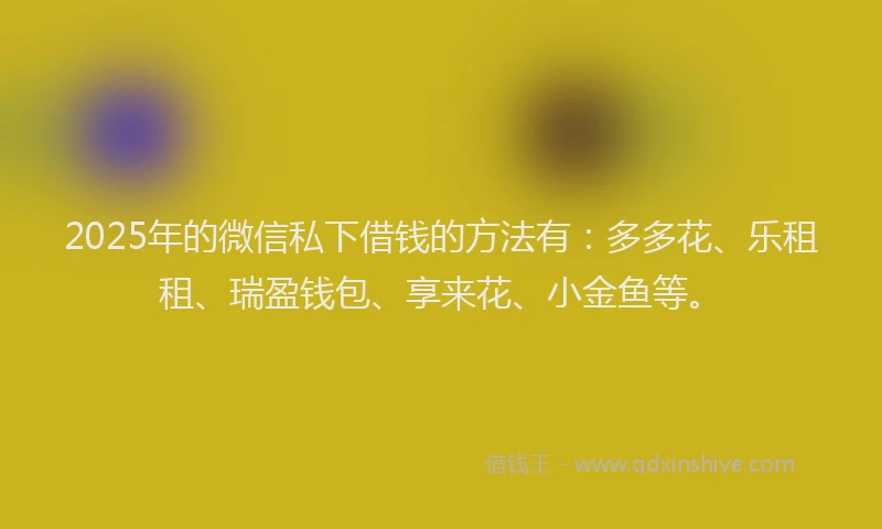 2025年的微信私下借钱的方法有：多多花、乐租租、瑞盈钱包、享来花、小金鱼等。
