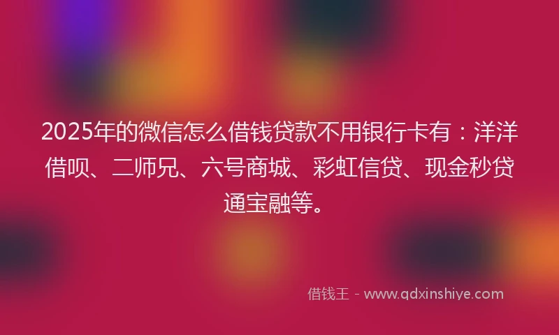 2025年的微信怎么借钱贷款不用银行卡有：洋洋借呗、二师兄、六号商城、彩虹信贷、现金秒贷通宝融等。