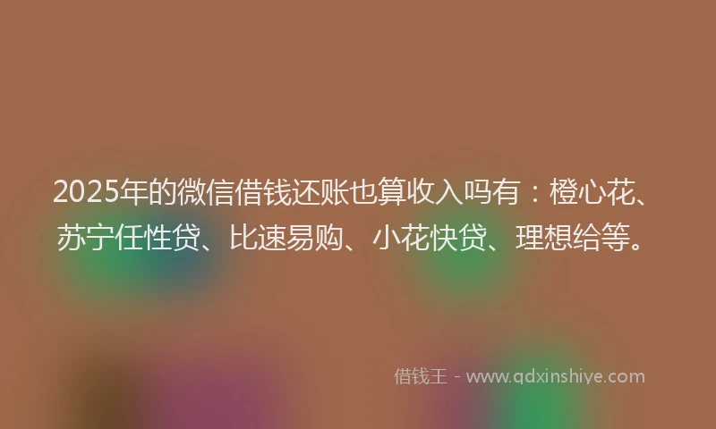 2025年的微信借钱还账也算收入吗有：橙心花、苏宁任性贷、比速易购、小花快贷、理想给等。