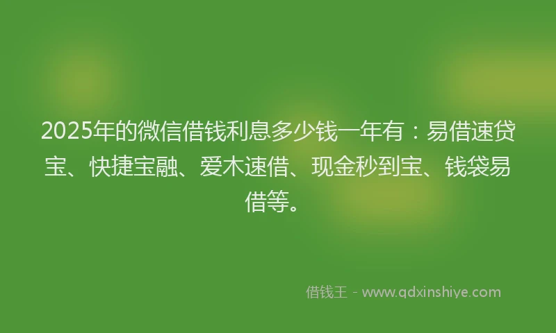 2025年的微信借钱利息多少钱一年有：易借速贷宝、快捷宝融、爱木速借、现金秒到宝、钱袋易借等。