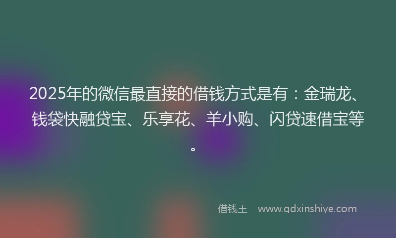 2025年的微信最直接的借钱方式是有：金瑞龙、钱袋快融贷宝、乐享花、羊小购、闪贷速借宝等。