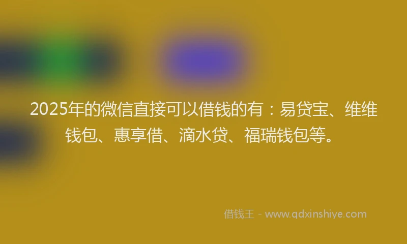 2025年的微信直接可以借钱的有：易贷宝、维维钱包、惠享借、滴水贷、福瑞钱包等。