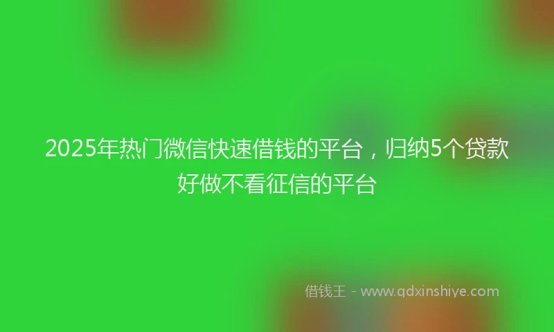2025年热门微信快速借钱的平台，归纳5个贷款好做不看征信的平台