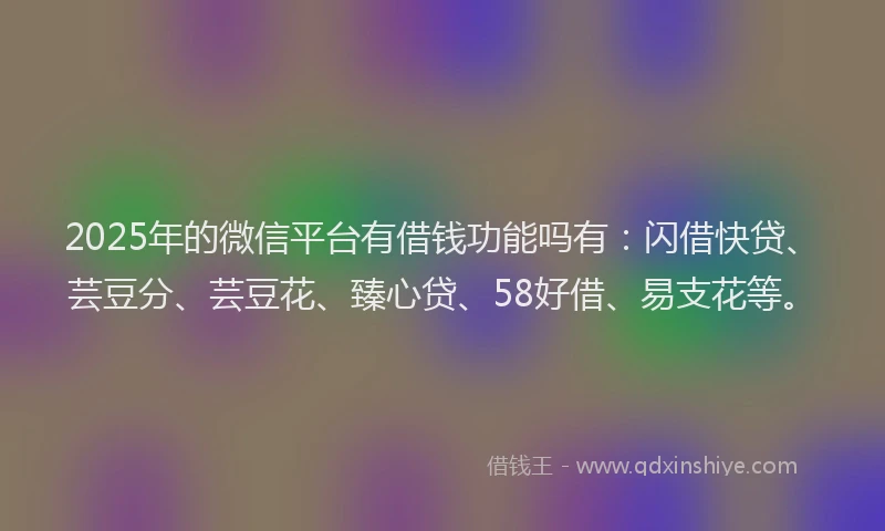 2025年的微信平台有借钱功能吗有：闪借快贷、芸豆分、芸豆花、臻心贷、58好借、易支花等。