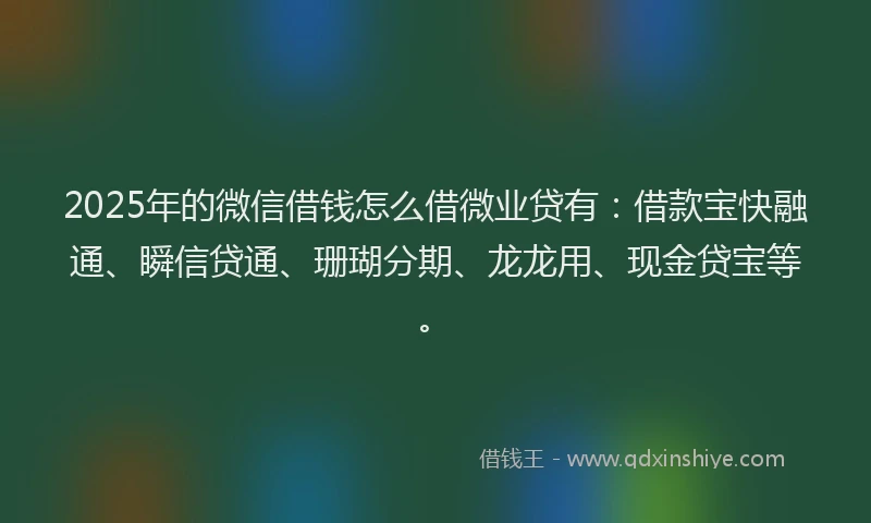 2025年的微信借钱怎么借微业贷有：借款宝快融通、瞬信贷通、珊瑚分期、龙龙用、现金贷宝等。