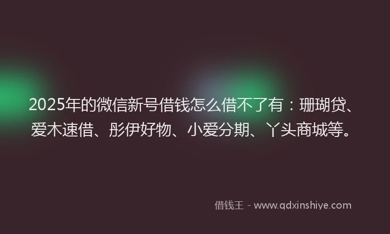 2025年的微信新号借钱怎么借不了有：珊瑚贷、爱木速借、彤伊好物、小爱分期、丫头商城等。
