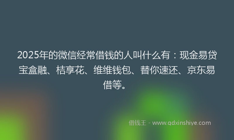 2025年的微信经常借钱的人叫什么有：现金易贷宝盒融、桔享花、维维钱包、替你速还、京东易借等。