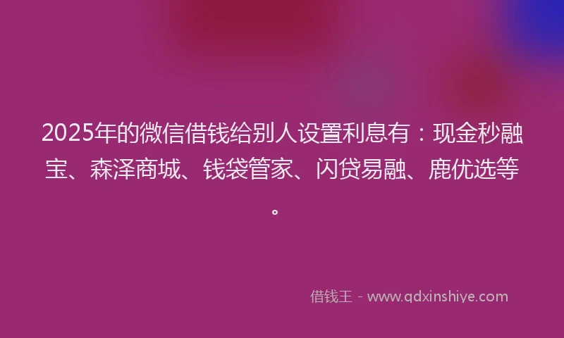 2025年的微信借钱给别人设置利息有：现金秒融宝、森泽商城、钱袋管家、闪贷易融、鹿优选等。