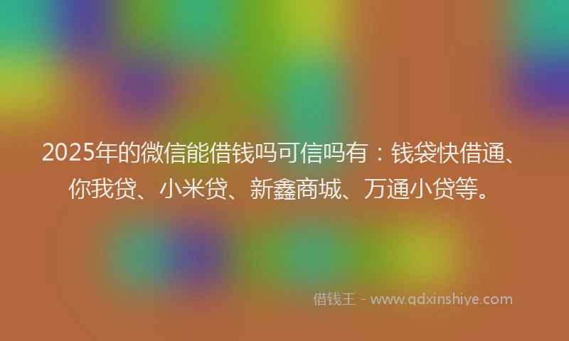 2025年的微信能借钱吗可信吗有：钱袋快借通、你我贷、小米贷、新鑫商城、万通小贷等。