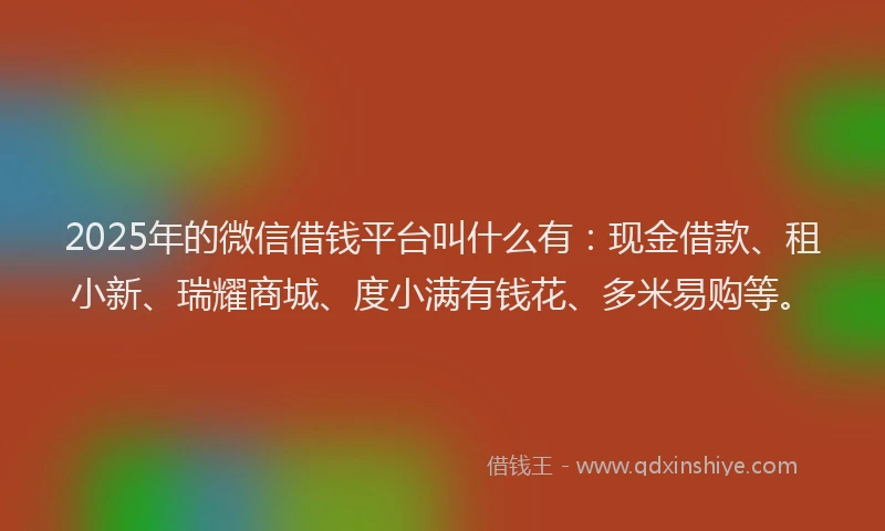 2025年的微信借钱平台叫什么有：现金借款、租小新、瑞耀商城、度小满有钱花、多米易购等。