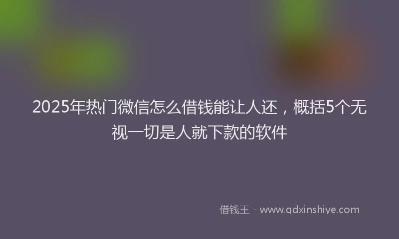 2025年热门微信怎么借钱能让人还，概括5个无视一切是人就下款的软件