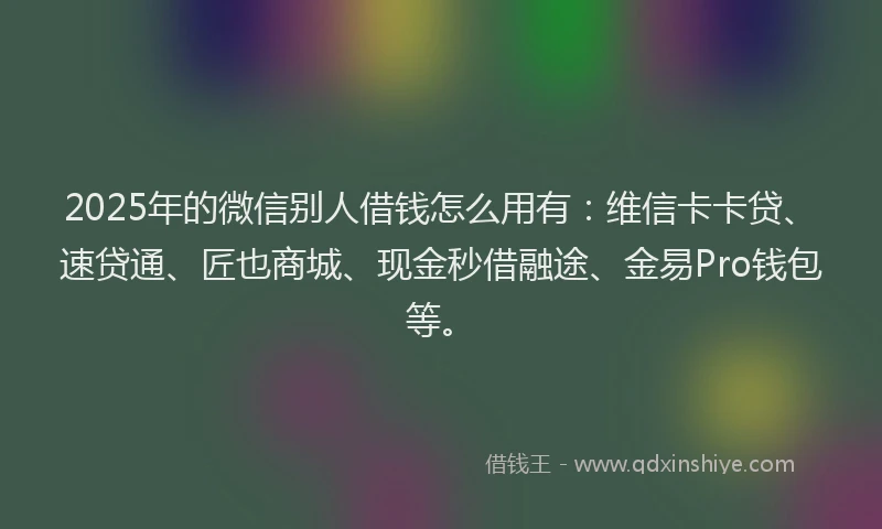 2025年的微信别人借钱怎么用有：维信卡卡贷、速贷通、匠也商城、现金秒借融途、金易Pro钱包等。