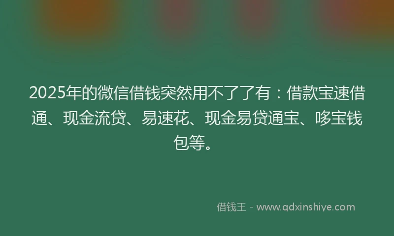 2025年的微信借钱突然用不了了有：借款宝速借通、现金流贷、易速花、现金易贷通宝、哆宝钱包等。